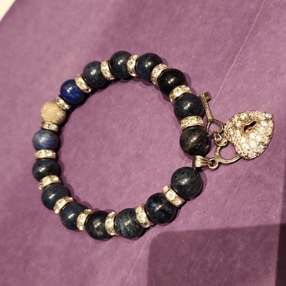 Blue "Lock & Key" Elasticized Bracelet